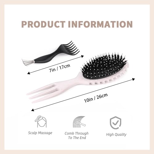 Beige Curl Defining Brush for Curly Hair - Styling and Detangler Brush with Comb for Curly Hair; Includes Bonus Hairstyling Tool; Vegan Fiber and Nylon Faux Boar Bristles to Smooth and Detangle