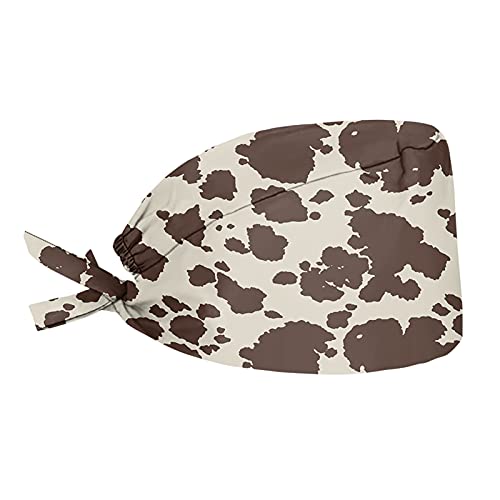 JEOCODY Brown Cow Print Men Women Cap Working Hat One Size Waterproof Adjustable Tie Back Cap with Sweatband, Breathable Work Cap