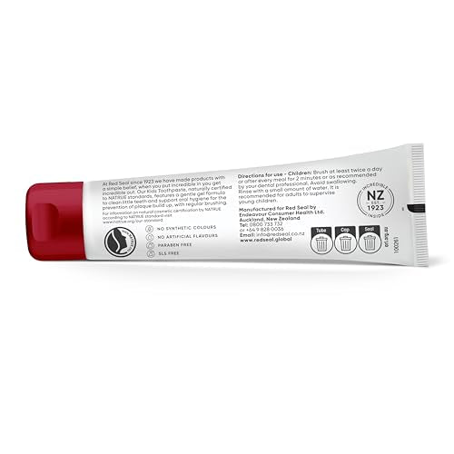 Red Seal Kids Toothpaste - Tutti Frutti Flavor, Fluoride Free, No Synthetic Colors, Paraben & SLS-Free, Vegan, Cruelty-Free, NATRUE Certified - Ideal for Parents Seeking Natural Oral Care, 2.47oz