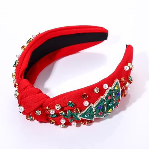 Christmas Headband for Women Rhinestone Snowflake Headband Embellished Crystal Pearl Knotted Headbands Wide Top Knot Xmas Holiday Headband Christmas Hair Accessories Outfits Gifts (Snowflake Black)