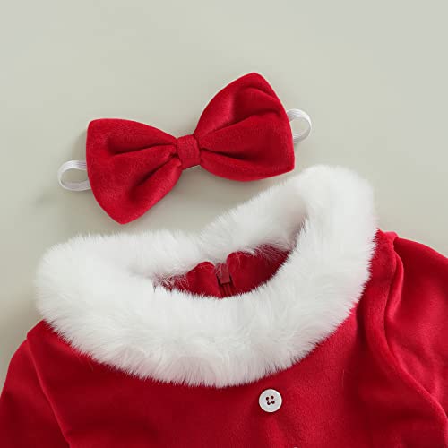 Baby Girls Christmas Dress Velvet Santa Claus Dress Long Sleeve Plush Xmas Princess Party Cosplay Costume Dress (M-Red, 3-6 Months)