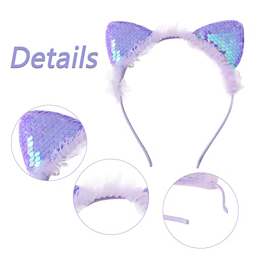 Jaqakid Cat Ears Headband 6 Pcs Cute Headband for Girls and Women Sparkly Glitter Hair Accessories Hair Hoops Daily Wearing Accessories Party Favor