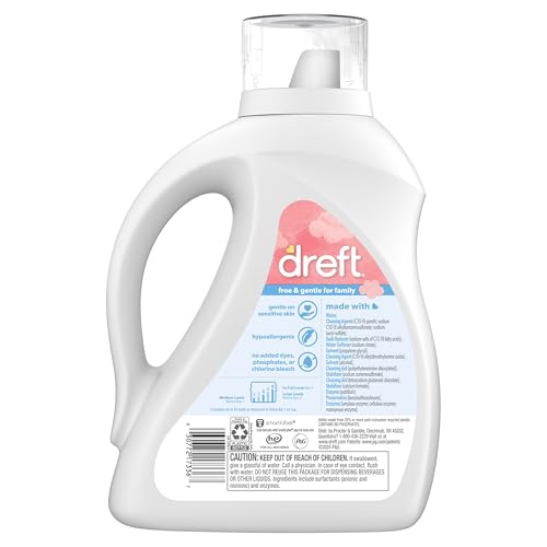 Dreft Liquid Laundry Detergent for Family, Unscented Laundry Detergent, 84 fl oz, 64 Loads