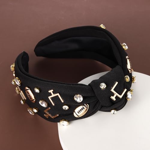 Football Headband Football Mom Accessories Game Day Football Charm Wide Hairband Headpiece White Red Black Rhinestone Top Knot Head Band Game Day Sport Headband Football Gameday Outfit