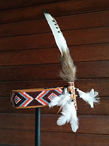 Adult Feather Headband | Native American Indian Inspired | Fun Costume Accessory | Headdress (B/W Beaded)