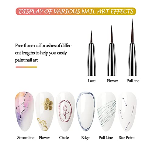 LOKFAR 6 Colors Metallic Nail Polish Nail Art Gel Polish Set, 3D Reflective Metallic Painted Nail Gel Liner Nail Art Polish Emboss UV Gel Nail Polish Gel Paint Nail Painting Kit for DIY Art Nail Salon