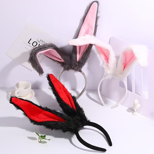 FunSpt Easter Bunny Rabbit Ears Plush Headband Halloween Costume for Aldult Rose