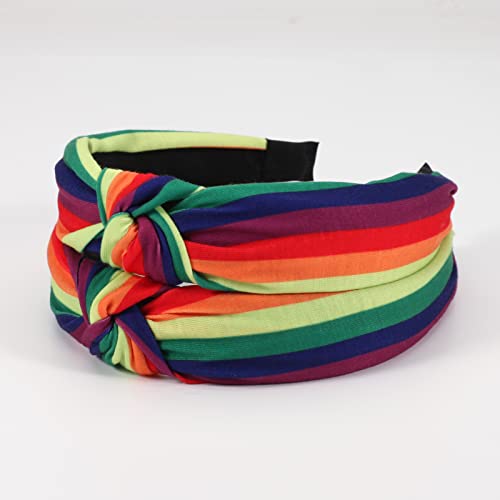 Ardorchid Rainbow Headbands Colorful Stripes Stretchy Elastic Pride Headband for Women Girls Non Slip Knotted Hair Hoop Hair Accessories