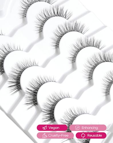 Natural Cat Eye Lashes Wispy Eyelashes 10mm Fluffy Fake Lashes that Look Like Extensions 3D C Curl Simple False Lashes 53-GIRL CODE