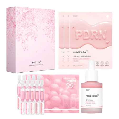 medicube Pink PDRN Trio Gift Set for Glass Glow Skin -Hydrating, Firming, and Radiance-Boosting Skincare Set for Women & Girls | With Salmon DNA PDRN, Peptides and Pink Vitamin | Korean Skincare