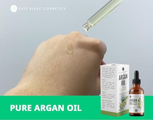 Kate Blanc Cosmetics Argan Oil for Hair, Face & Skin from Morocco. Promotes Hair Growth (2oz, USDA Certified Organic, Cold Pressed & 100% Pure, Light)