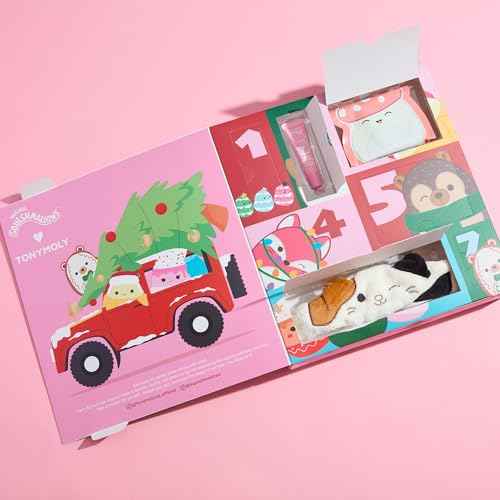 TONYMOLY x Squishmallows Advent Calendar 2025 ? 7-Day Limited Edition Holiday Skincare Gift Set with Hand Cream, Lip Gloss, Sheet Masks & Collectibles
