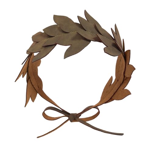 KUOIN Medieval Leaf Crown Headband for Women, Woodland Fairy Elf Faux Leather Tiara Wreath Laurel (Brown)