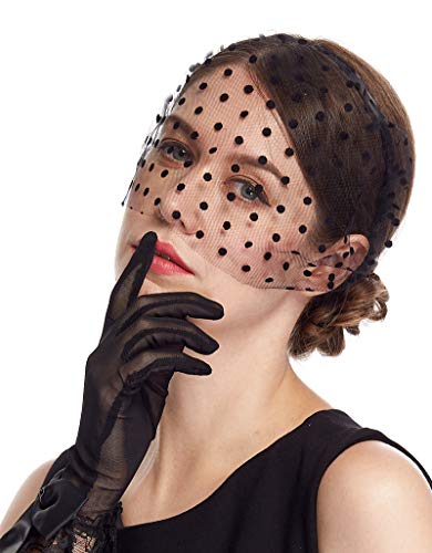 Cizoe Fascinators with veil Bridal Wedding Veil Mesh Lace Headband Tea Party Headdress (1C-Black)