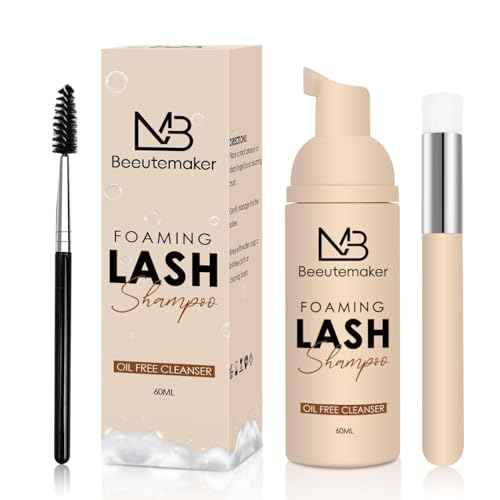 60ml Beige Lash Shampoo kit for Lash Extensions. Lash Wash for Eyelash Extensions & Natural Lashes. lash extension cleanser for Makeup Remover Oil & Sulfate Free for Salon and Home Use