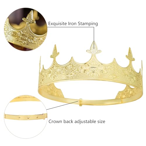 Generic King Crowns Metal Hair Band for Men Gold Crowns and Tiara for Theme Birthday Party Costume Accessories (Gold)