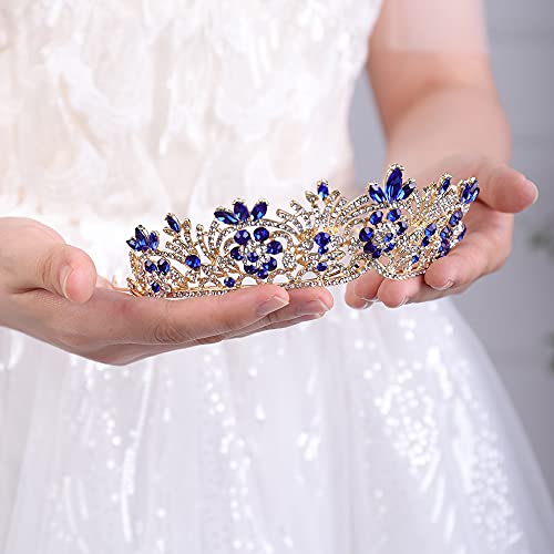 JWICOS Crystal Princess Tiara Halloween Costume Grad Crown for Women (Blue)