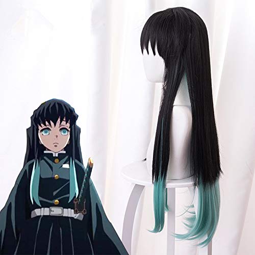 Aadesso Tokitou Muichirou Anime Demon 鬼滅 Kimetsu No Cosplay Black And Blue Gradient Long Straight Men Women Heat Resistant Synthetic Hair s