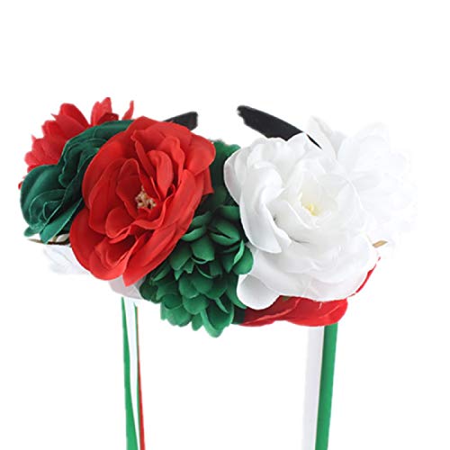 Floral Fall Day of the Dead Flower Crown Festival Headband Rose Mexican Floral Headpiece HC-23 (A-Red Green White)