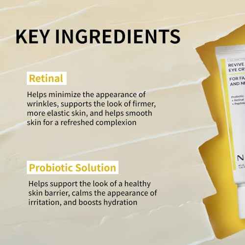 NIDA Revive Eye Cream For Face And Neck | Probiotic Solution, Retinal, Peptide | Wrinkles, Fine Lines, Cell Turnover, Firm Skin Texture, Radiant Skin, Moisture Retention | 1.35 fl. oz., 40ml