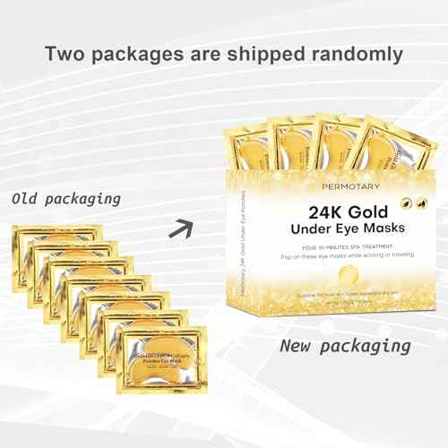 Permotary 30 Pairs 24K Gold Gel Crystal Collagen Eye Pads, Under Eye Mask for Moisturizing,Fine Lines, Dark Circles& Puffy Eyes Under Eye Patches, Gold