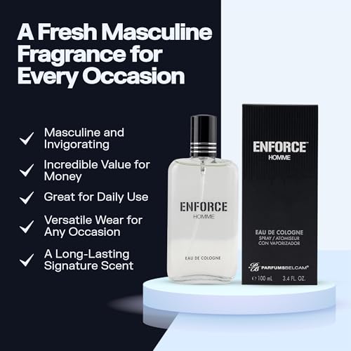 PB ParfumsBelcam Enforce Homme Eau de Toilette Spray for Men – Long-Lasting Woody Sandalwood Fragrance with Citrus & Musk, Masculine Cologne, Affordable Luxury, Daily Signature Scent - 3.4 Fl Oz