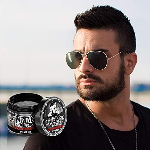 Viking Revolution Extreme Hold Pomade for Men - Extra Firm, High Shine Hair Styling - 4oz Water-Based Formula