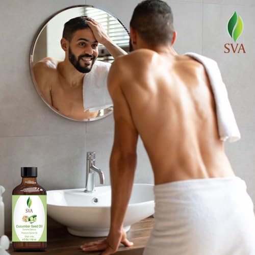 SVA Cucumber Seed Oil - 4 Fl Oz – 100% Natural Cold Pressed Cucumber Oil - for Face, Skin Care, Hair Care, Scalp Massage & Body Massage – Carrier Oil with Dropper