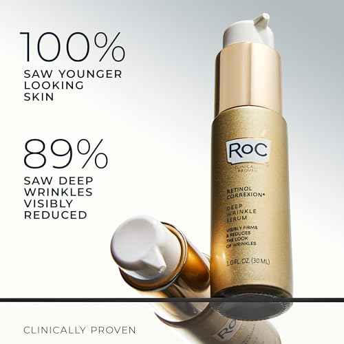 RoC Retinol Correxion Deep Wrinkle Retinol Face Serum with Ascorbic Acid, Anti-Aging Treatment for Fine Lines, Dark Spots, Post Acne Scars, 1 Oz (Packaging May Vary)