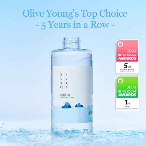 ROUND LAB 1025 Dokdo Toner 6.76 Fl Oz, Oil Control and Reduces Excess Sebum, Gentle Exfoliating Facial Toner, Deep Sea Water for Moisturization, Soft Finish Without Stickiness, Korean Skin Care