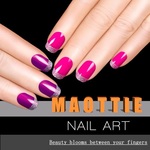 Short Press Square False Nails with Sfumato Designs - Pink Full Cover Glossy Fake Acrylic Artificial Nails - Gold Foil Stick On - 24 Pcs