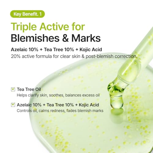 PURITO Azelaic Acid 10% + Kojic Acid + Tea Tree Facial Serum | for Acne & Marks, Breakouts | High-Level Azelaic Acid 10% | Korean skincare, 30mL 1.01 fl.oz