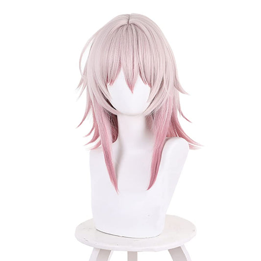 XiongXiongLe Cosplay Game Honkai Star Rail March 7th Wig Grey Pink Gradient Cherry Pink Upturned Medium Long Hair Replacement Wigs for Women Girls Cos Party Halloween Christmas(March 7th)