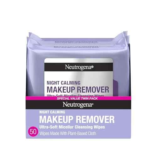 Neutrogena Night Calming Makeup Remover Face Wipes, Nighttime Cleansing Towelettes Remove Sweat, Dirt & Makeup & Calms Skin, Hypoallergenic, 100% Plant Based Cloth, Twin Pack, 2 x 25 ct