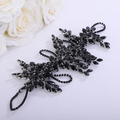 Teyglen Bridal Black Crystal Hair Vine Full Rhinestone Wedding Headband Hair Accessories for Bride Large Crystal Headband Black Headpiece for Women Girls (Black)