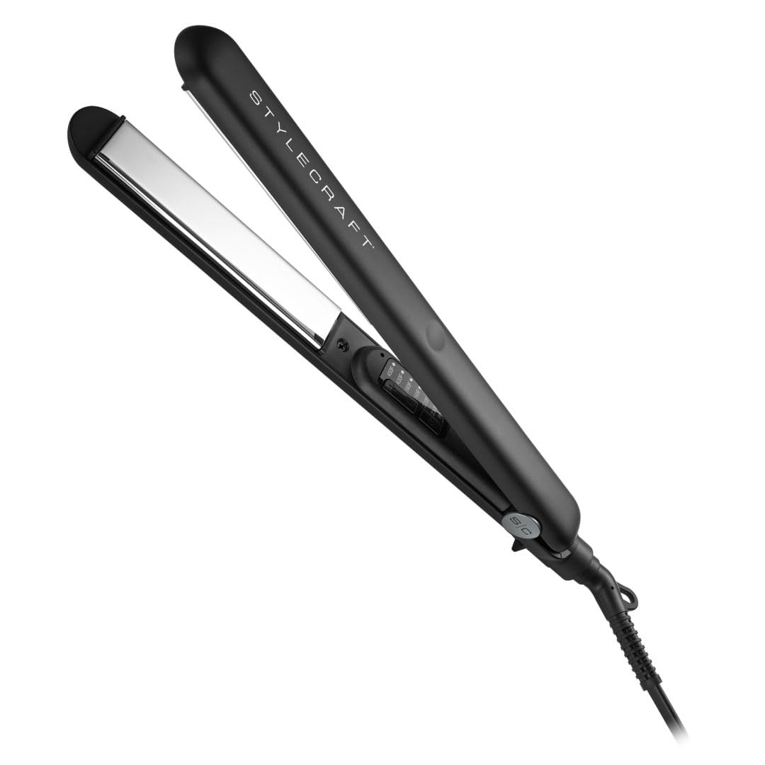 StyleCraft STAY-TEMP Professional 1-Inch Titanium Flat Iron, Titanium Ultra-Thin Hair Straightener for All Hair Types