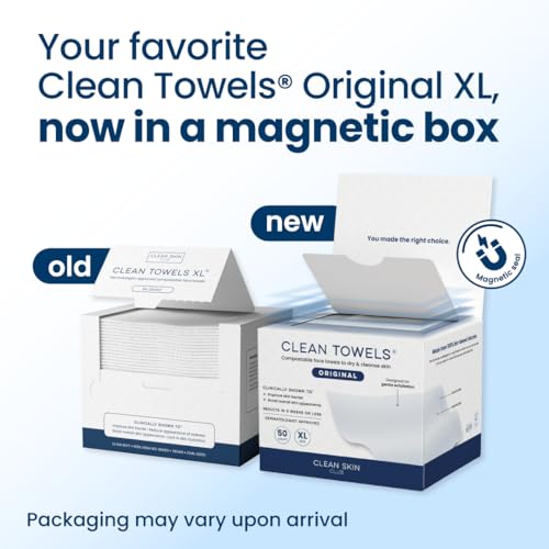 Clean Skin Club Clean Towels XL¢ç, 100% USDA Biobased Face Towel, Disposable Face Towelette, Eczema Association Accepted, Makeup Remover Dry Wipes, Ultra Soft, 50 ct per pack, 6 Packs, 300 Ct Total