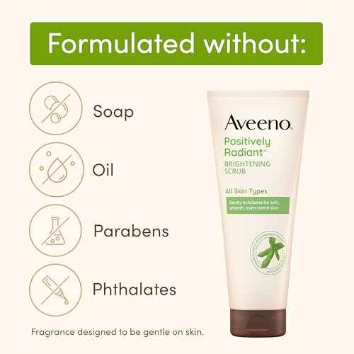 Aveeno Positively Radiant Skin Brightening Exfoliating Daily Facial Scrub, Moisture-Rich Soy Extract, helps improve skin tone & texture, Oil-& Soap-Free, Hypoallergenic, Travel Size, 2 oz