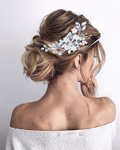 Bestshoot Hair Comb, Bridal Hair Accessories with Crystal Rhinestone, Alloy Wire, for Women, Girls, Bridal, Bridesmaid (Silver)