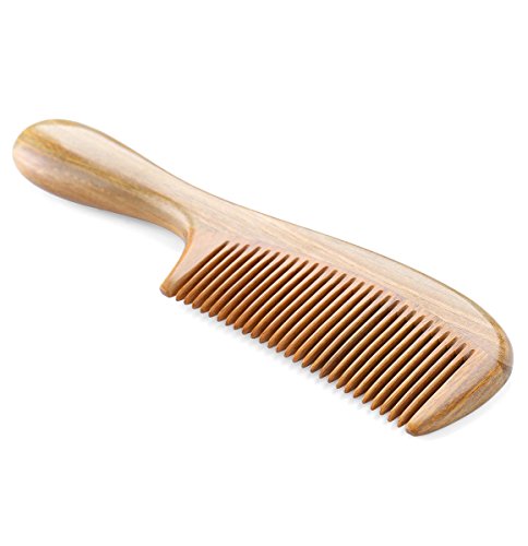 Fine Tooth Natural Green Sandalwood Comb - Exquisite Workmanship Smooth Mellow Handle- Handmade No Static Hair Comb (STY1)