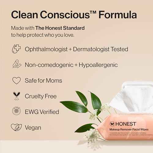 Honest Beauty Fragrance Free Cleansing Makeup Remover Facial Wipes | Plant Based, Hypoallergenic, Gentle for Sensitive Skin | 30 Count