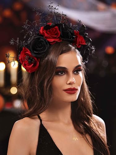 Woeoe Day of The Dead Floral Headband Pumpkin Sunflower Halloween Flower Crown Hairband Festival Costume Party Mexican Floral Headpiece Headdress