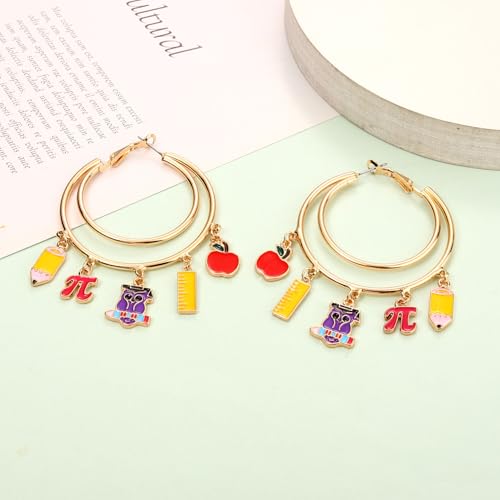 YAHPERN Teacher Earrings for Women Teacher Hoop Earrings Cute Pencil Earring Back to School Earrings Teacher's Day Appreciation Gifts (Teacher A)