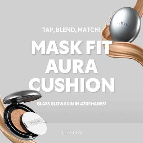 TIRTIR Mask Fit Aura Silver Cushion Foundation | Semi-glow Finish, Natural Coverage, Moisturizing, Lightweight, Korean cushion foundation (#23N Sand, Full Size, 0.63 Fl Oz)