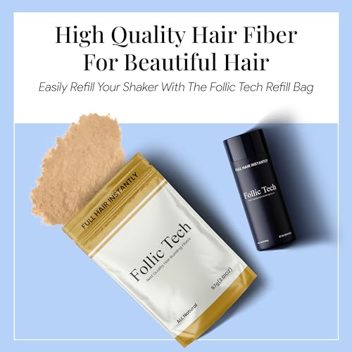 Follic Tech Hair Fibers for Thinning Hair for Men and Women - Hair Building Fibers to Achieve Fuller-Looking instantly. Thick Hair Fiber to Conceal Hair Loss in 6 Shades - 57g Refill Pack - Black