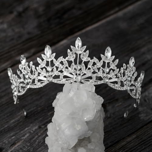 SWEETV Tiara Headbands Bridal Wedding Crown Prom Birthday Party Hair Accessories, Rhinestone Bridal Crown Princess Tiara Jewelry Headpieces for Women and Girls Silver,Lorelai Crystal Tiara