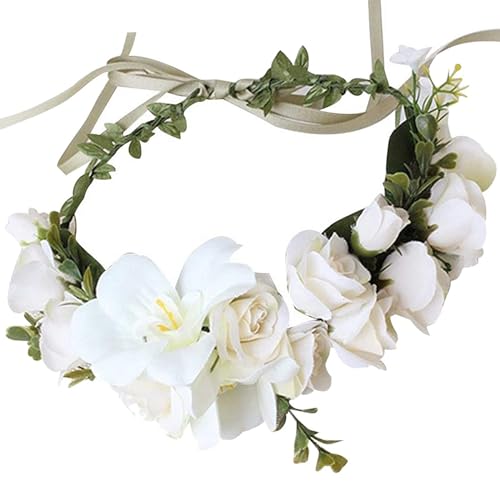 YnimioAOX Handmade Adjustable Flower Wreath Headband Halo Floral Crown Garland Headpiece,EAD3119-orange white