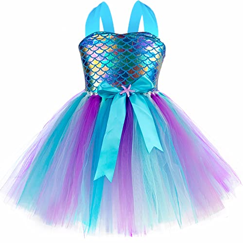 O'COCOLOUR Girls Mermaid Birthday Outfits Halloween Dress Up Costume Easter Summer Vacation Party (5-6 Years, Purple)