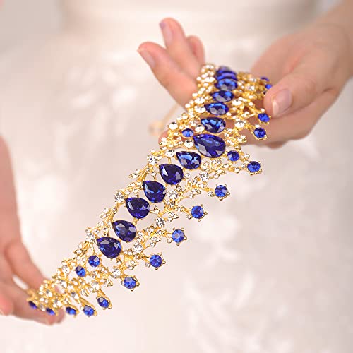 wekicici Wekicici Tiara Crowns Blue Crystal Headband Princess Rhinestone Crown King Queen Halloween Costume Prom Bridal Party