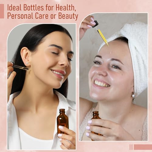 12 pcs, 1 oz Amber Dropper Bottles for Essential Oils w/ 3 Stainless Steel Funnels & 1 Long Glass Dropper - 30ml Glass Bottles with Eye Droppers - Liquids Tincture Bottles, Leak Proof Travel Bottles